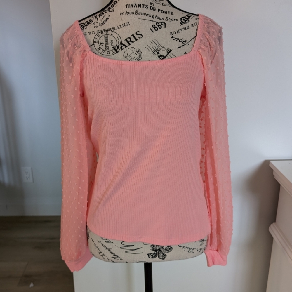 AMAZON | Women's Peachy Pink Square Neck Puffed Sleeved Fitted Top